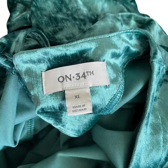 On 34th XL Midi Sheath Dress Green Crushed Velvet Long Sleeve Stretch - Picture 2 of 10